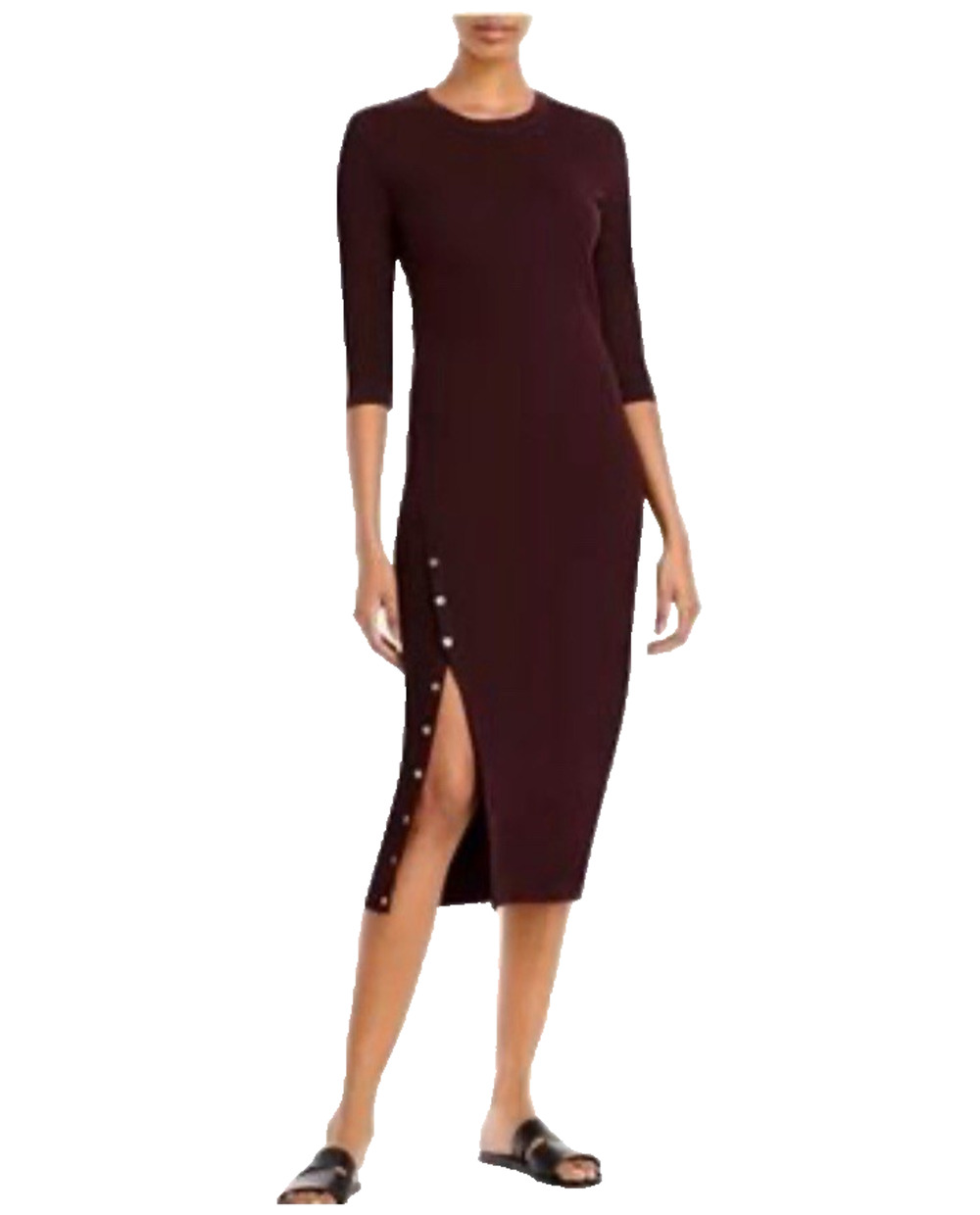 Theory Perry Knit Dress Womens Medium Designer Merlot Bodycon Side Buttons Slit